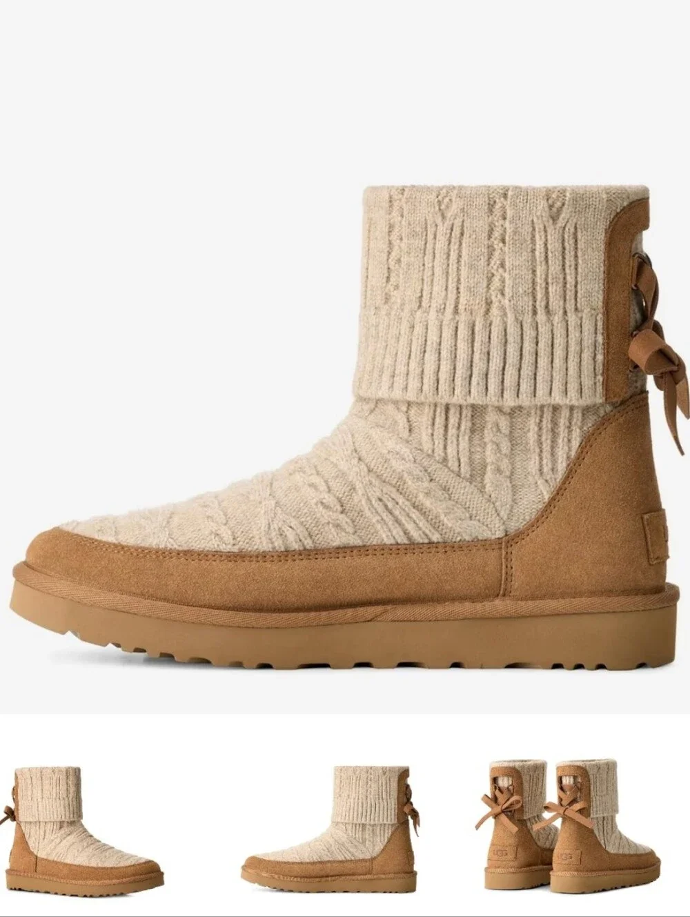 UGG W Classic Mini Cabelle Knit Boots- Chestnut-Size-9